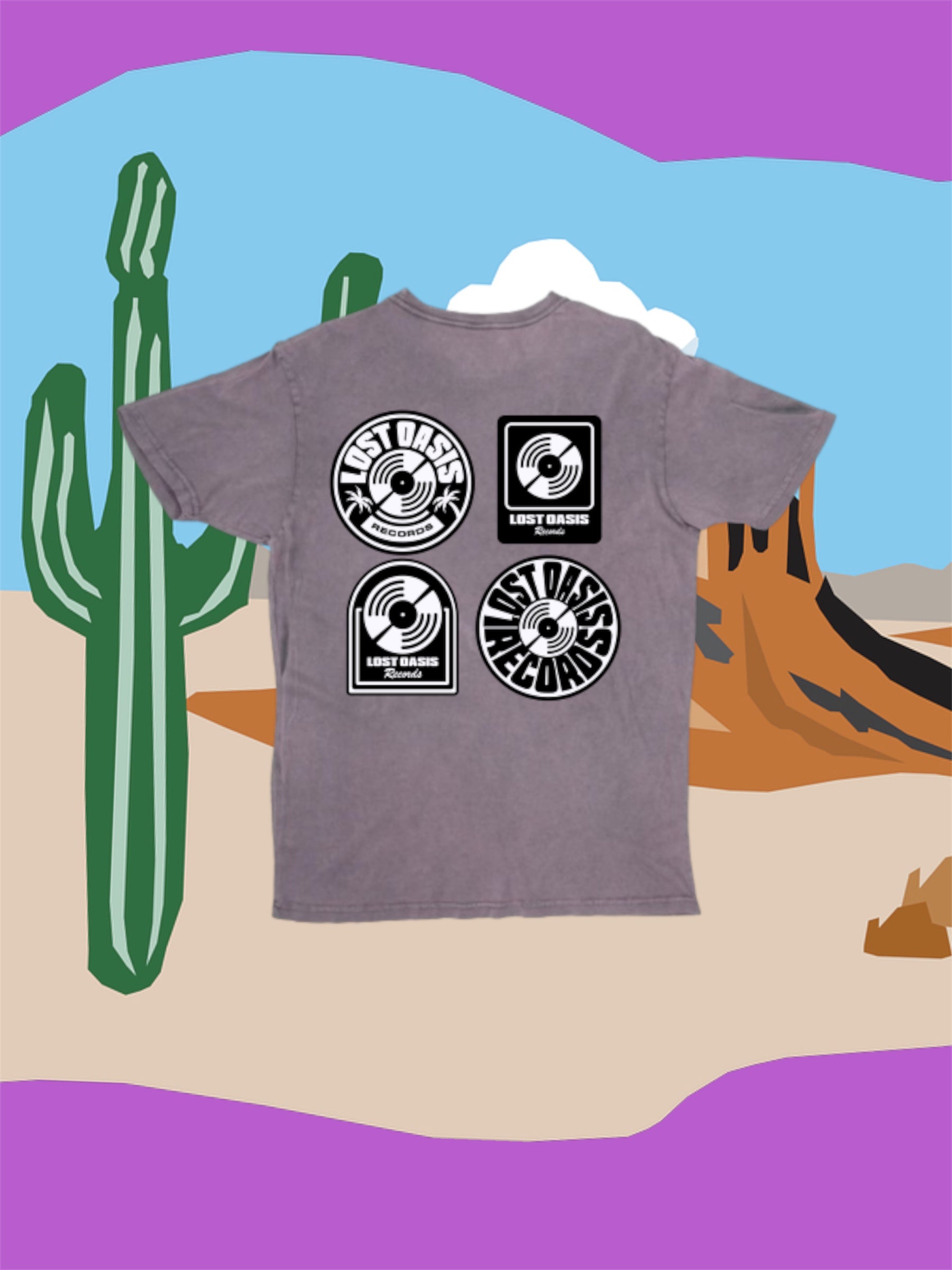 LOST OASIS RECORDS GREY VINTAGE OVERSIZED T-SHIRT.