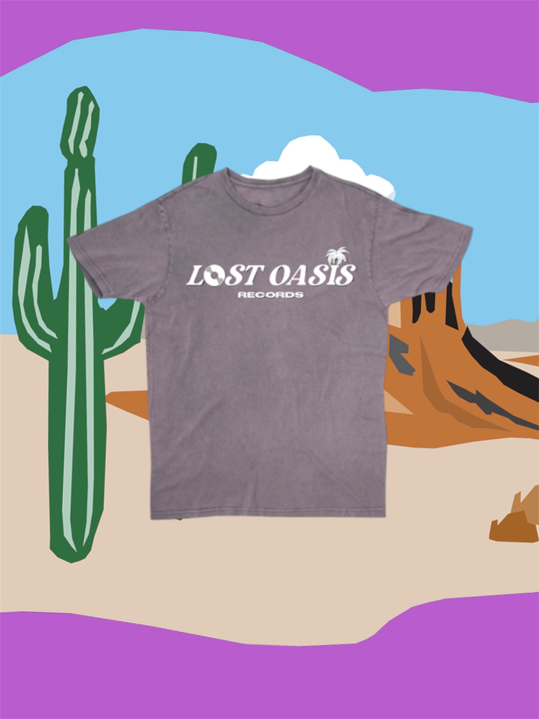 LOST OASIS RECORDS GREY VINTAGE OVERSIZED T-SHIRT.